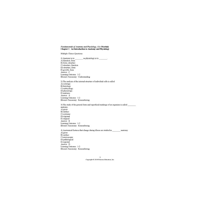 Test Bank for Fundamentals of Anatomy and Physiology