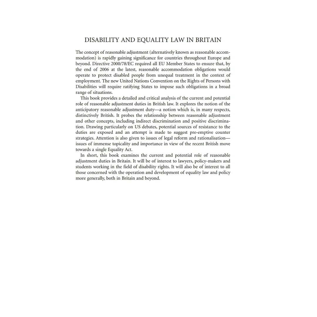 Disability and Equality Law in Britain: The Role of Reasonable Adjustment