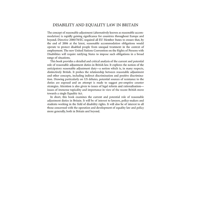 Disability and Equality Law in Britain: The Role of Reasonable Adjustment
