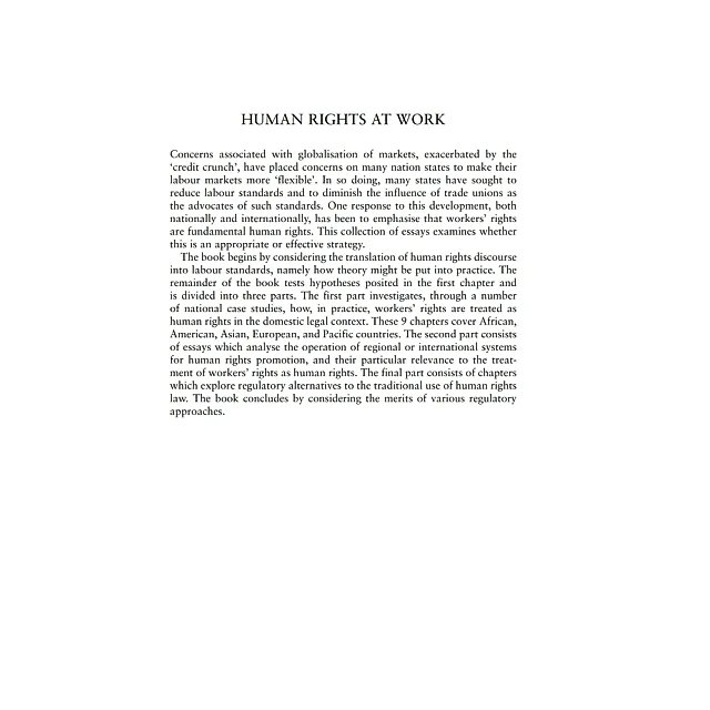 Human Rights at Work: Perspectives on Law and Regulation