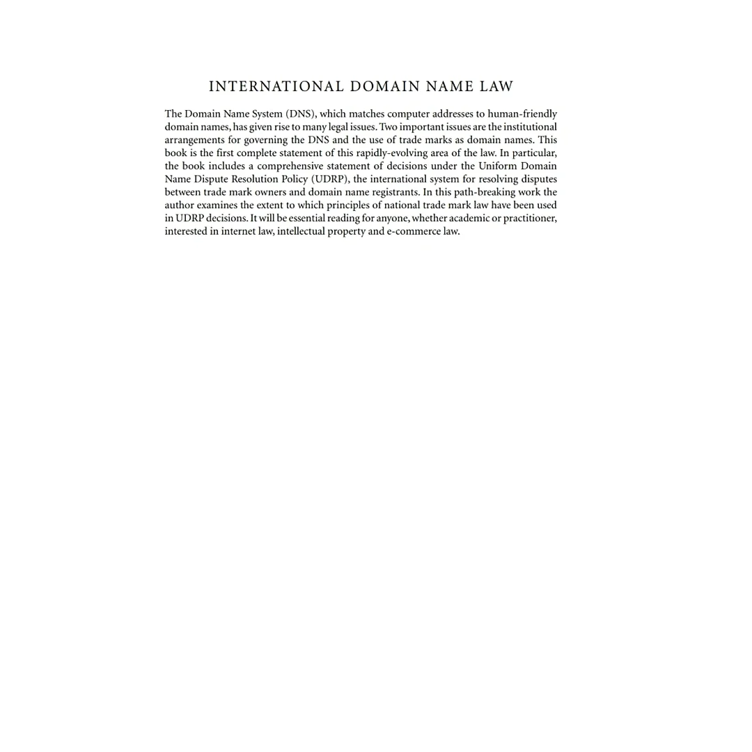 International Domain Name Law: ICANN and the UDRP