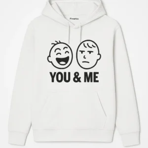 Matching Friends Hoodie with Faces Design and 'YOU & ME' Text