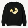 Cute Sweatshirt with Smiling Star and Moon Graphic on Chest
