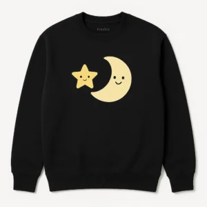 Cute Sweatshirt with Smiling Star and Moon Graphic on Chest