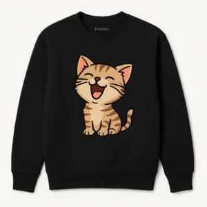 Funny Cat Graphic Sweatshirt with Small Laughing Cat Design