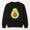 Cute Cartoon Avocado Sweatshirt with Happy Face Graphic