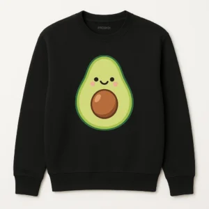 Cute Cartoon Avocado Sweatshirt with Happy Face Graphic