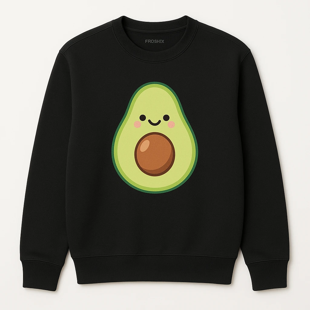 Cute Cartoon Avocado Sweatshirt with Happy Face Graphic