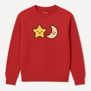 Cute Sweatshirt with Smiling Star and Moon Graphic on Chest