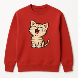 Funny Cat Graphic Sweatshirt with Small Laughing Cat Design