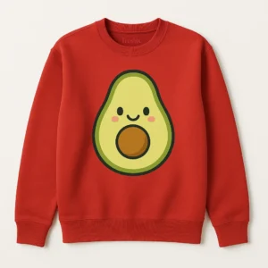 Cute Cartoon Avocado Sweatshirt with Happy Face Graphic
