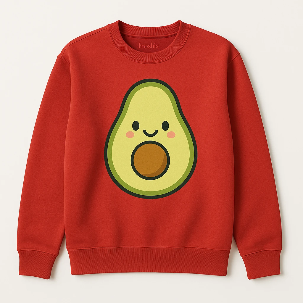 Cute Cartoon Avocado Sweatshirt with Happy Face Graphic