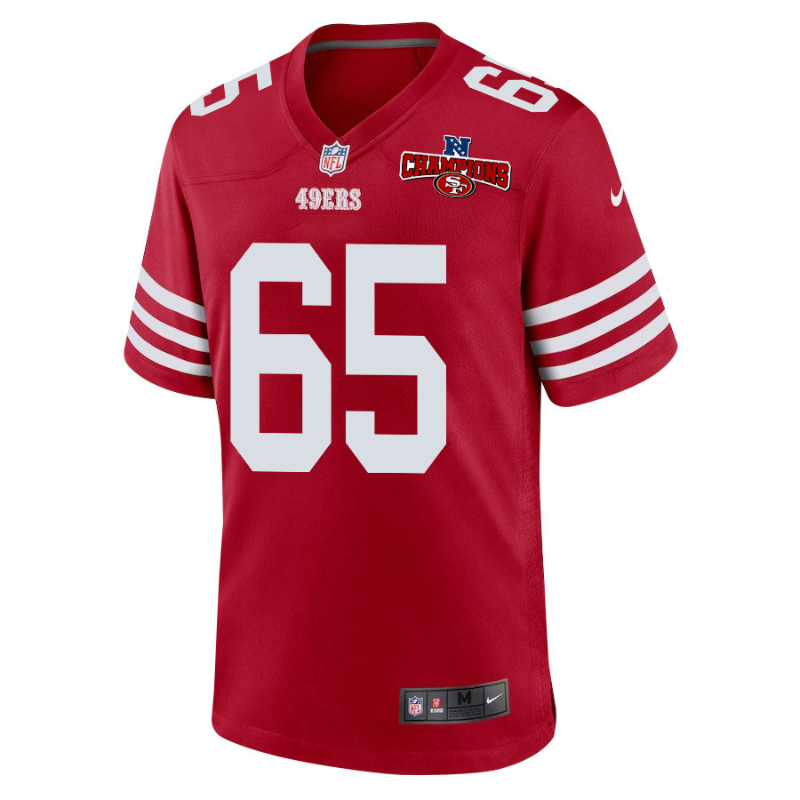Alternative view of Aaron Banks 65 San Francisco 49ers NFC Champions Patch Game Men Jersey - Scarlet JS4230 nicesnker