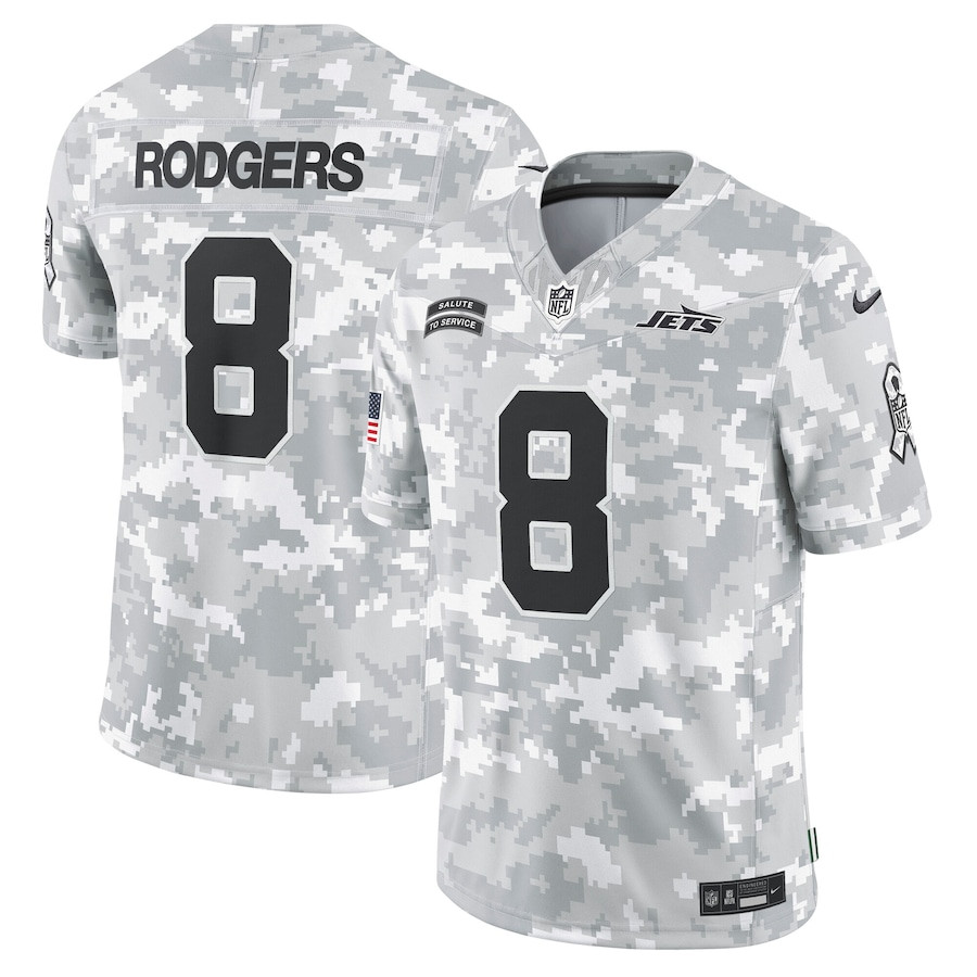 Aaron Rodgers 8 New York Jets 2024 Salute to Service Limited Men Jersey - Arctic Camo JS2460 nicesnker