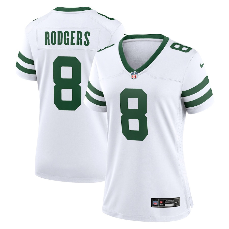 Aaron Rodgers 8 New York Jets Game Jersey - Women, White JS7599 nicesnker