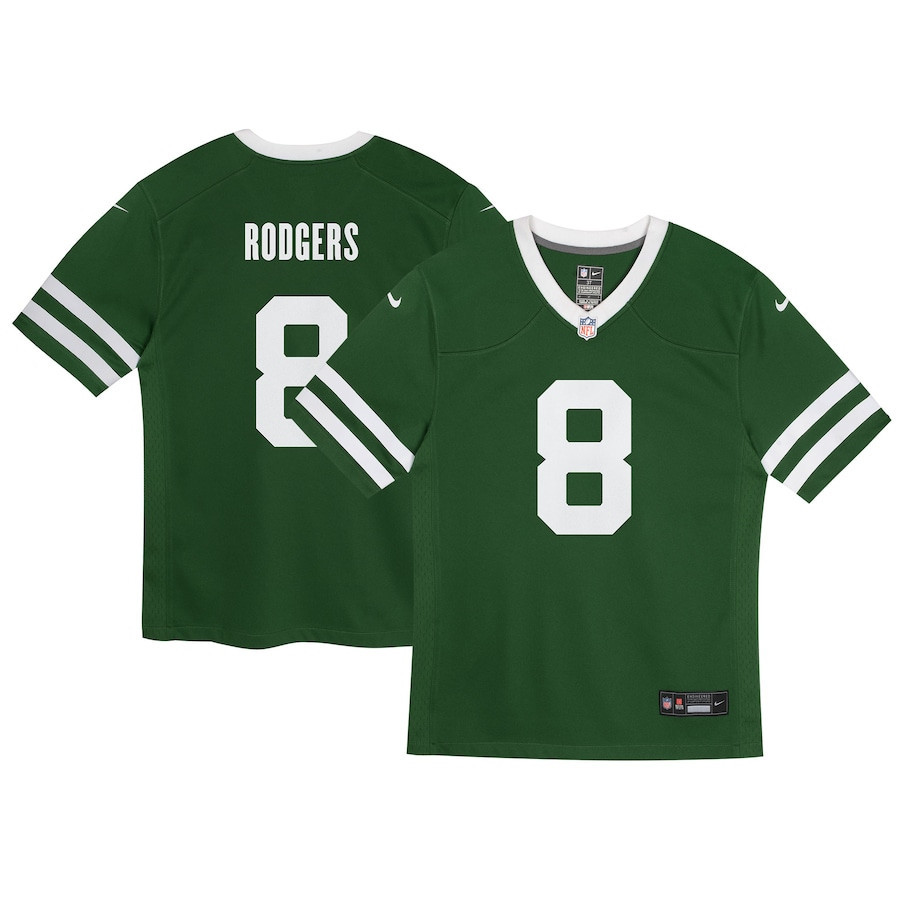 Aaron Rodgers 8 New York Jets Youth Game Jersey, Legacy Green JS3960 nicesnker