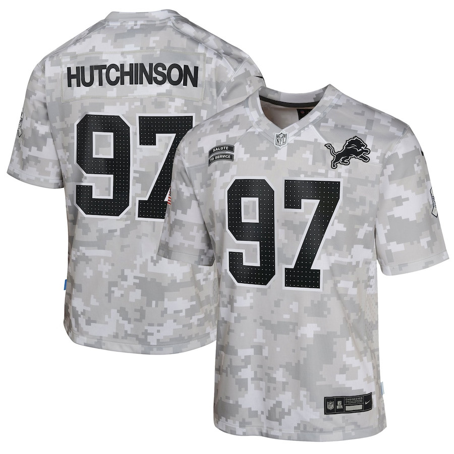 Aidan Hutchinson 97 Detroit Lions 2024 Salute to Service Game YOUTH Jersey - Arctic Camo JS6096 nicesnker