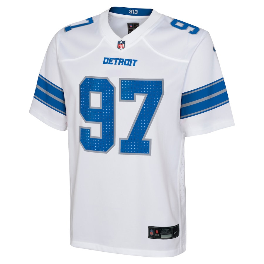 Alternative view of Aidan Hutchinson 97 Detroit Lions Player Game YOUTH Jersey - White JS1472 nicesnker