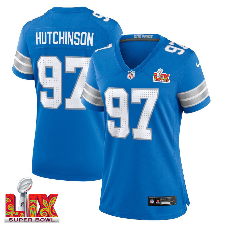 Aidan Hutchinson #97 Detroit Lions Super Bowl LIX Women's Jersey - Blue JS7210 nicesnker