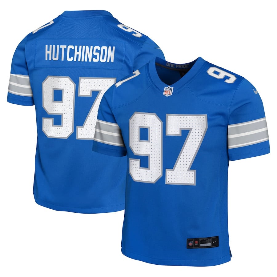 Aidan Hutchinson 97 Detroit Lions Team Player Game YOUTH Jersey - Blue JS2268 nicesnker