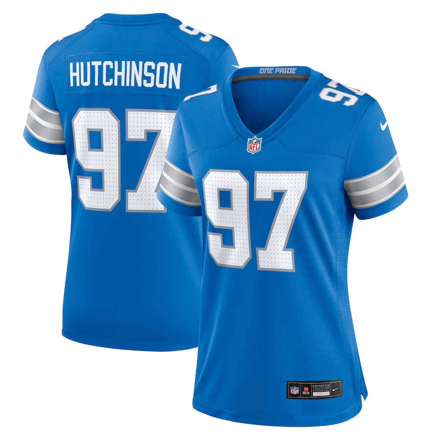 Aidan Hutchinson 97 Detroit Lions Women's Team Game Jersey - Blue JS4659 nicesnker