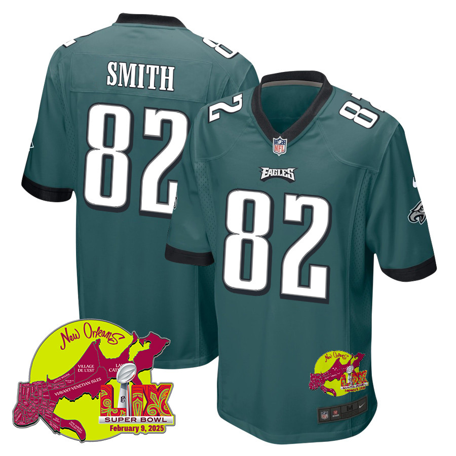 Ainias Smith 82 Philadelphia Eagles Super Bowl LIX New Orleans Patch Game Men Jersey - Midnight Green JS7773 nicesnker