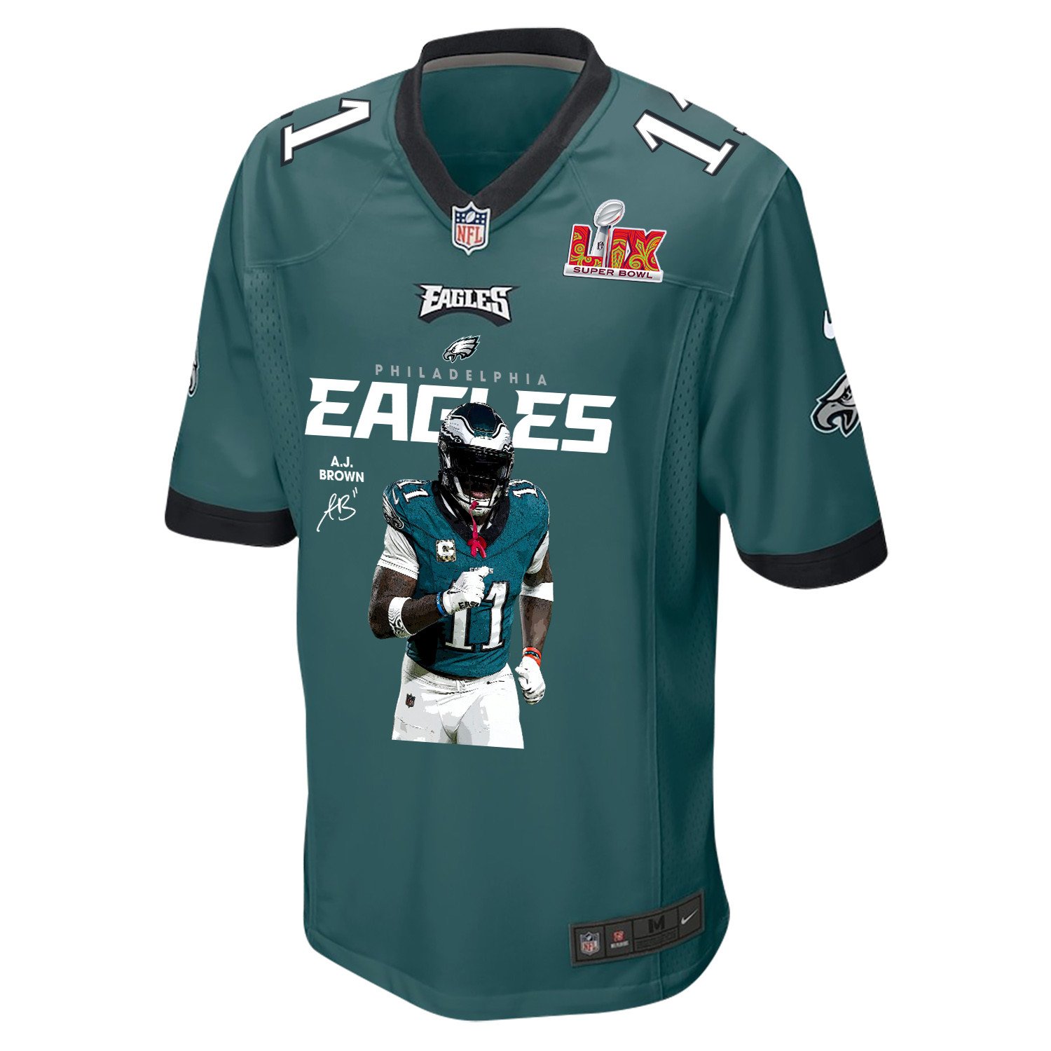 Alternative view of A.J. Brown 11 Philadelphia Eagles 'Brown's Pigskin Prowess' Game Men Jersey - Midnight Green JS7388 nicesnker