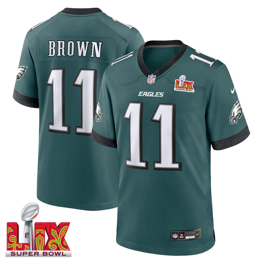 A.J. Brown #11 Philadelphia Eagles Super Bowl LIX Jersey - Men's - Midnight Green JS9100 nicesnker
