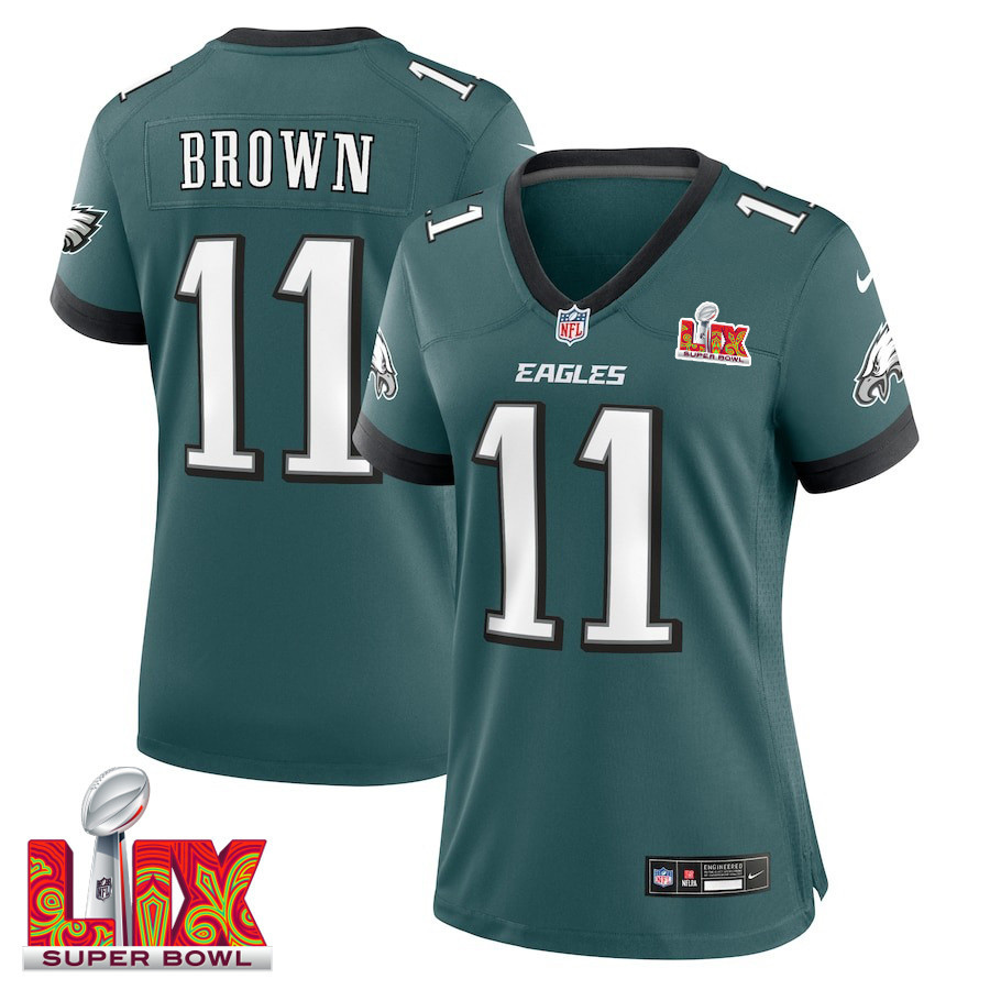A.J. Brown #11 Philadelphia Eagles Super Bowl LIX Women's Jersey - Midnight Green JS4961 nicesnker