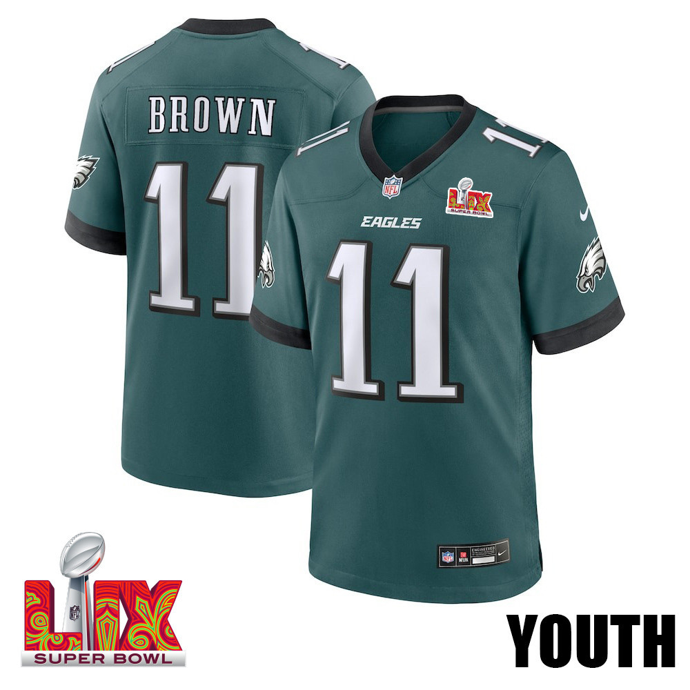 A.J. Brown #11 Philadelphia Eagles Super Bowl LIX YOUTH Jersey - Midnight Green JS6710 nicesnker