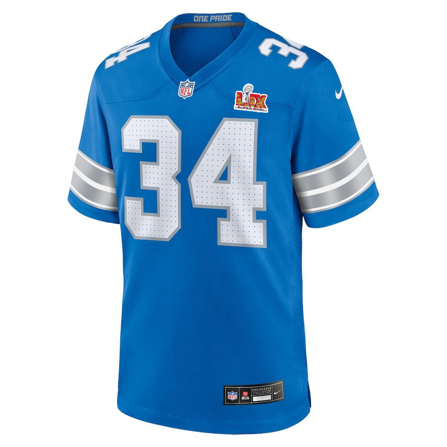 Alternative view of Alex Anzalone #34 Detroit Lions Super Bowl LIX YOUTH Jersey - Blue JS2764 nicesnker