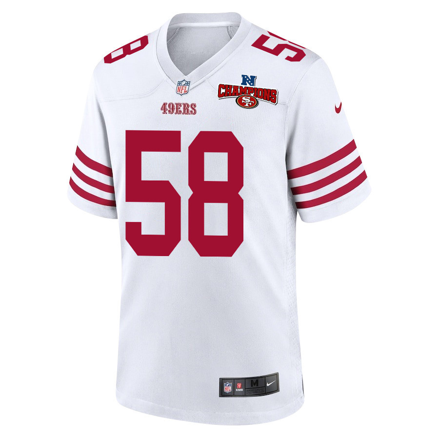 Alternative view of Alex Barrett 58 San Francisco 49ers NFC Champions Patch Game Men Jersey - White JS9176 nicesnker