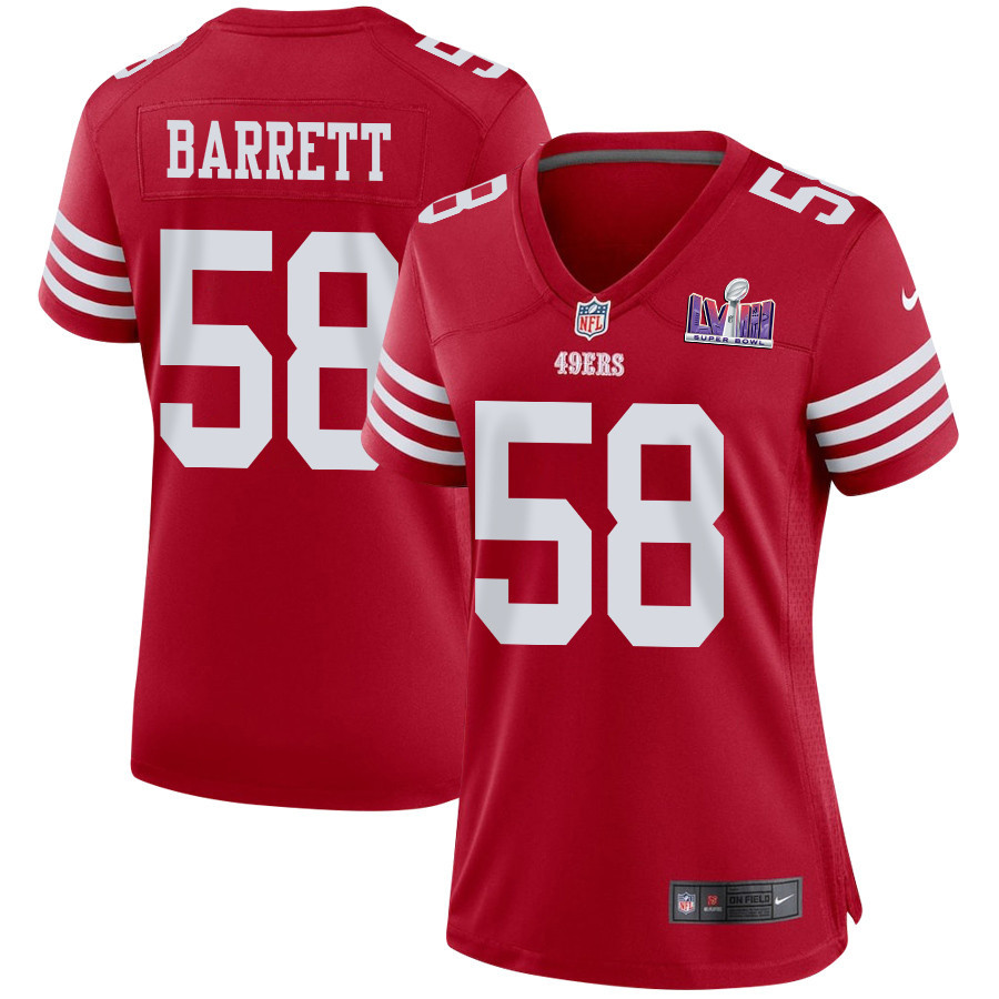 Alex Barrett 58 San Francisco 49ers Super Bowl LVIII Patch Game Women Jersey - Scarlet JS3209 nicesnker