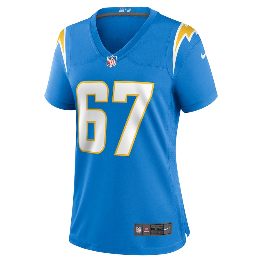 Alternative view of Alex Leatherwood 67 Los Angeles Chargers Women's Game Jersey - Powder Blue JS1524 nicesnker