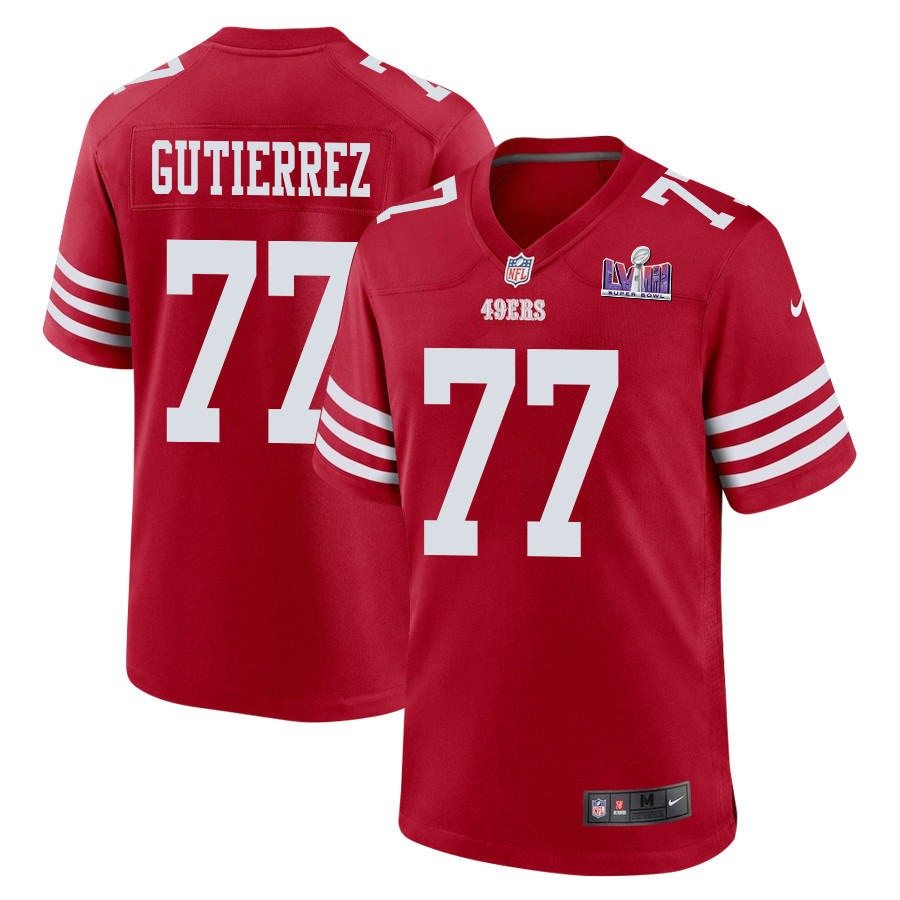 Alfredo Gutierrez 77 San Francisco 49ers Super Bowl LVIII Patch Game Men Jersey - Scarlet JS3754 nicesnker