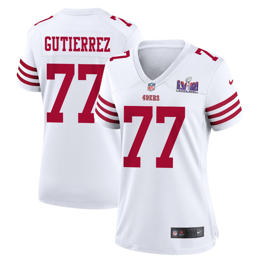 Alfredo Gutierrez 77 San Francisco 49ers Super Bowl LVIII Patch Game Women Jersey - White JS3455 nicesnker