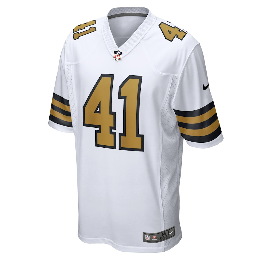 Alternative view of Alvin Kamara 41 New Orleans Saints Alternate Game Men Jersey - White JS1131 nicesnker