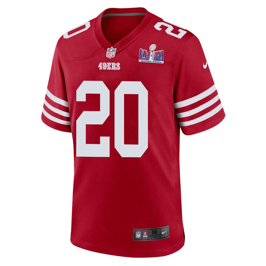 Alternative view of Ambry Thomas 20 San Francisco 49ers Super Bowl LVIII Patch Game Men Jersey - Scarlet JS8015 nicesnker