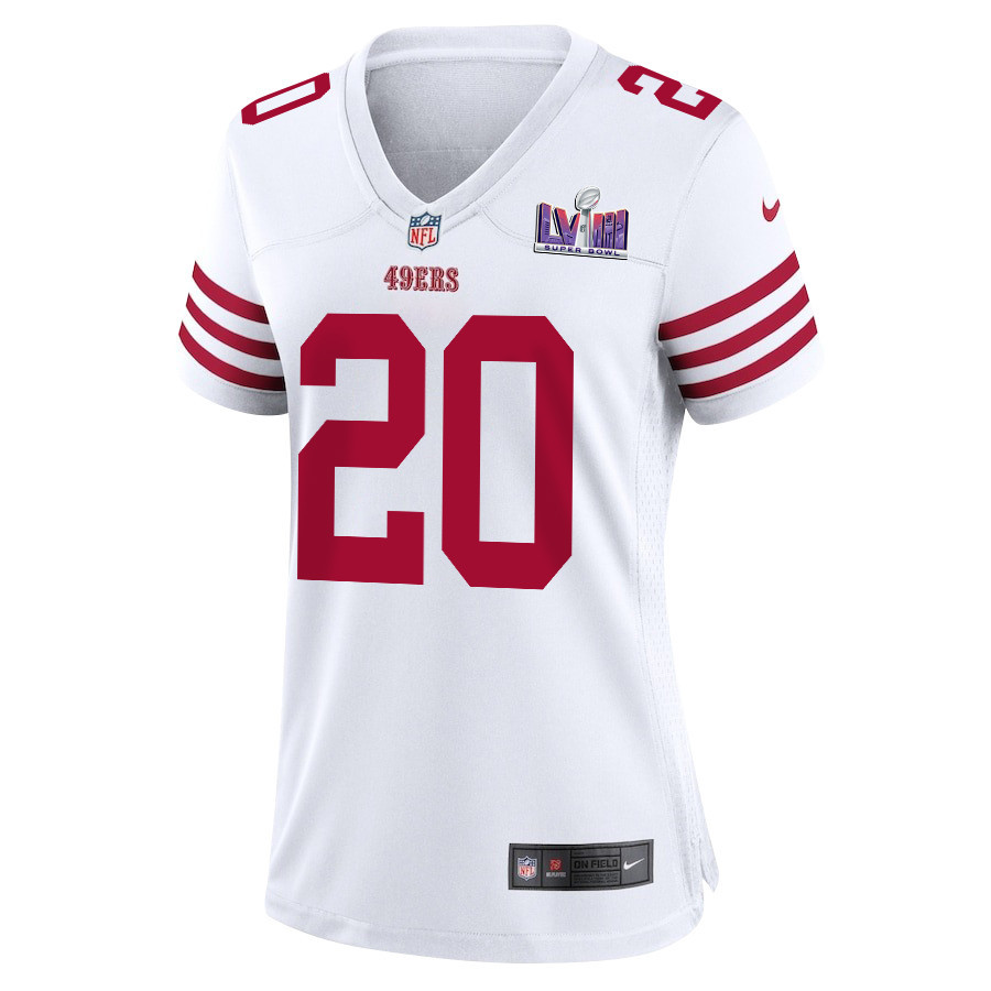 Alternative view of Ambry Thomas 20 San Francisco 49ers Super Bowl LVIII Patch Game Women Jersey - White JS9142 nicesnker