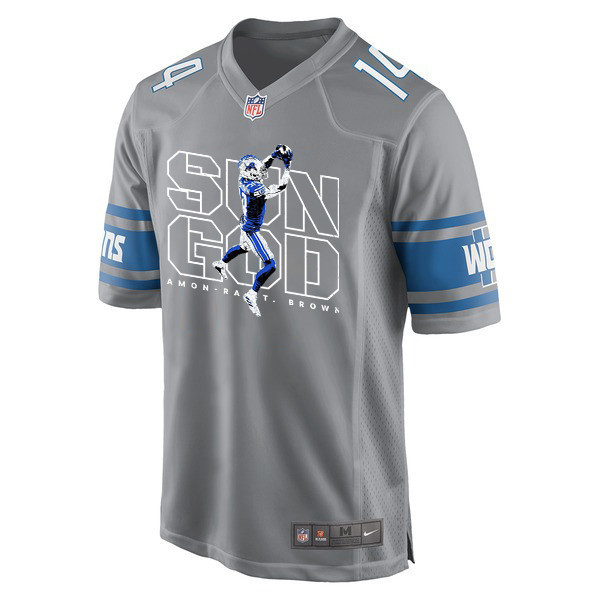 Alternative view of Amon-Ra St. Brown 14 Detroit Lions Sun God Game Men Jersey - Silver JS2800 nicesnker