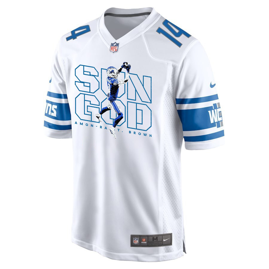 Alternative view of Amon-Ra St. Brown 14 Detroit Lions Sun God Game Men Jersey - White JS3582 nicesnker