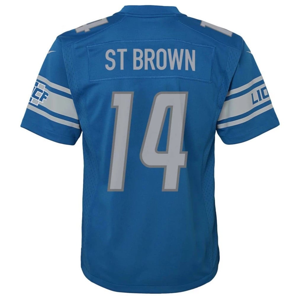 Amon-Ra St. Brown 14 Detroit Lions Sun God Game YOUTH Jersey - Blue JS9146 nicesnker - Image 3