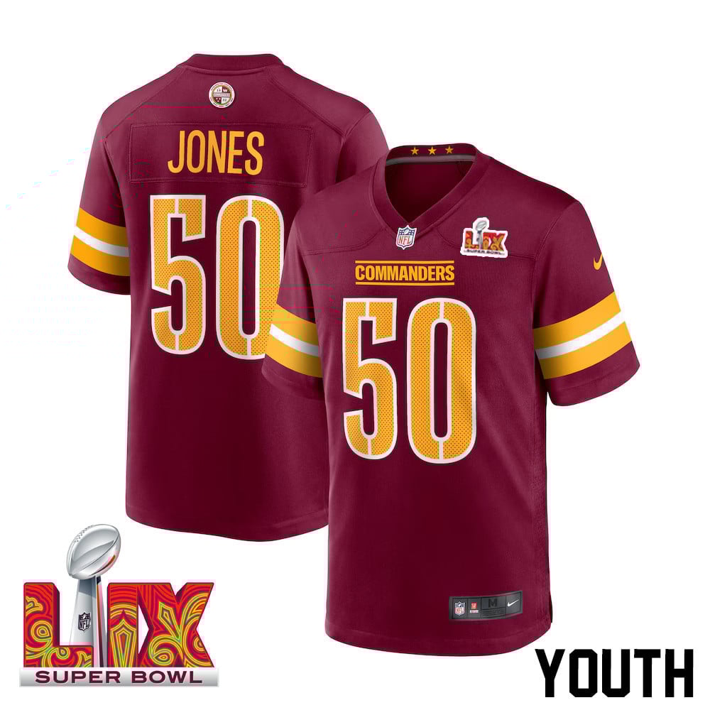 Andre Jones Jr. #50 Washington Commanders Super Bowl LIX Youth Jersey - Burgundy JS1508 nicesnker