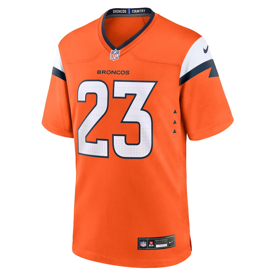 Alternative view of Audric Estime 23 Denver Broncos Team Game Men Jersey - Orange JS1150 nicesnker