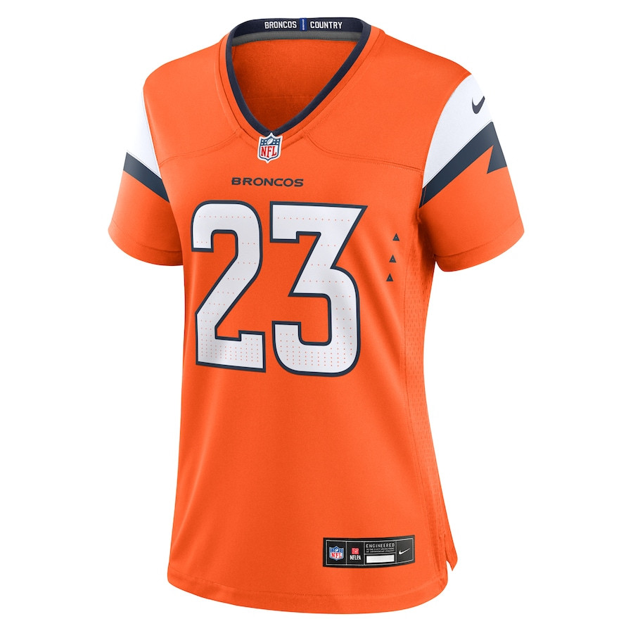 Alternative view of Audric Estime 23 Denver Broncos Women's Team Game Jersey - Orange JS4145 nicesnker