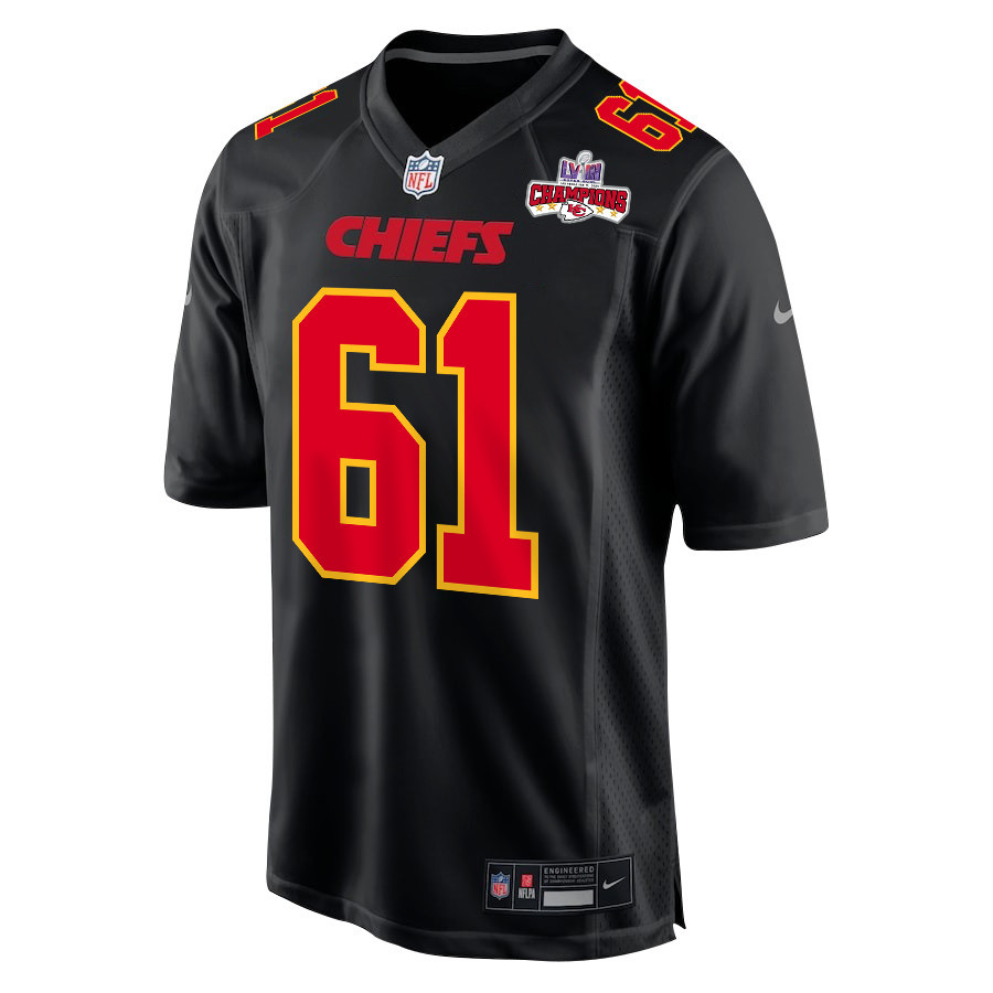 Alternative view of Austin Reiter 61 Kansas City Chiefs Super Bowl LVIII Champions 4 Stars Patch Fashion Game Men Jersey - Carbon Black JS6492 nicesnker