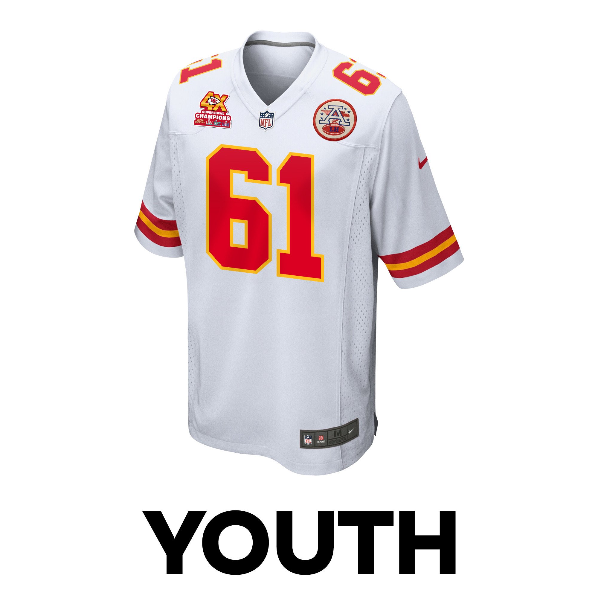 Alternative view of Austin Reiter 61 Kansas City Chiefs Super Bowl LVIII Champions 4X Game YOUTH Jersey - White JS9157 nicesnker