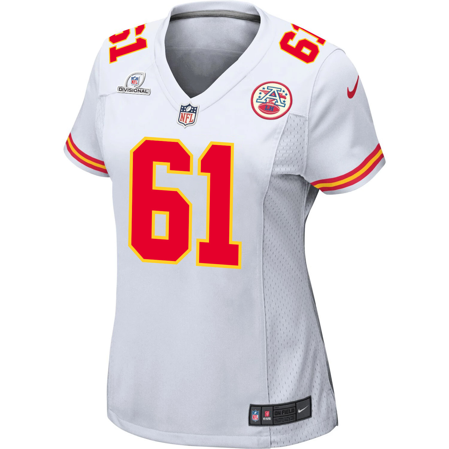 Alternative view of Austin Reiter 61 Kansas City Chiefs Super Bowl LVIII Patch Game Women Jersey - White JS6204 nicesnker