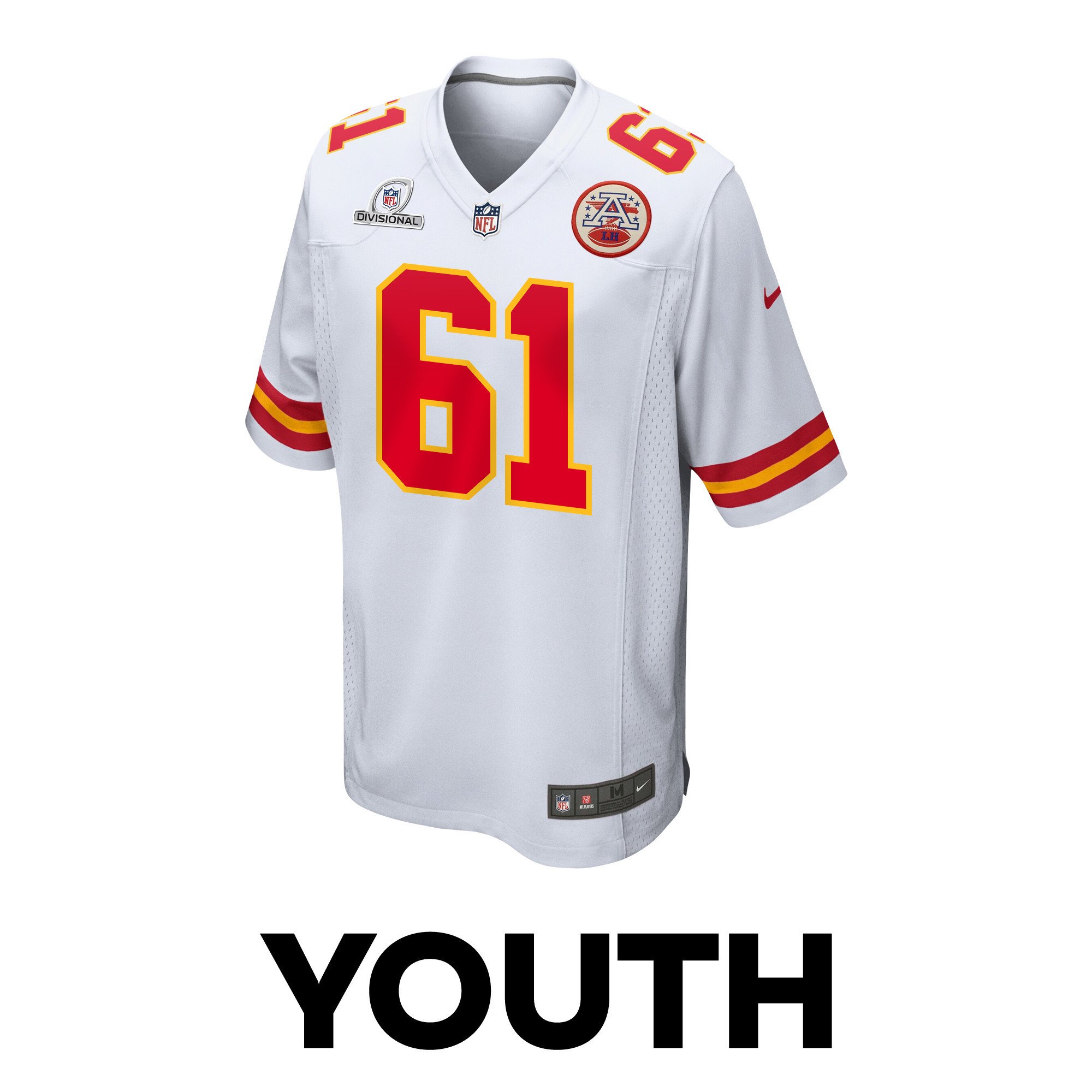 Alternative view of Austin Reiter 61 Kansas City Chiefs Super Bowl LVIII Patch Game YOUTH Jersey - White JS4276 nicesnker