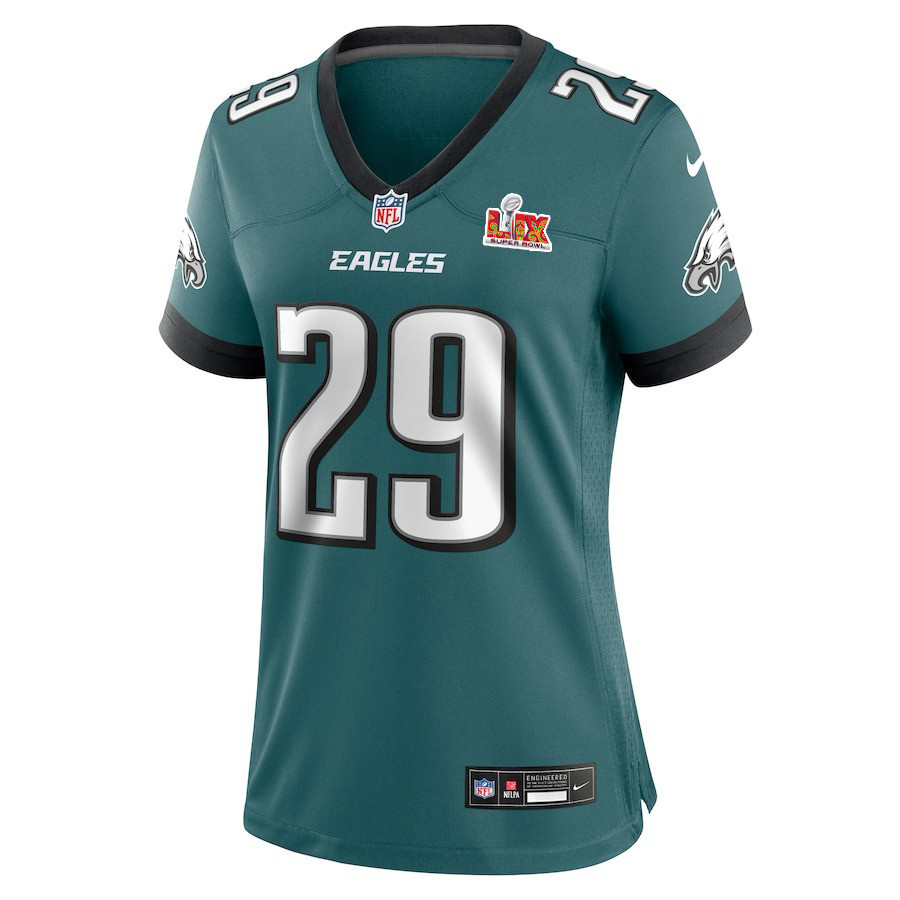 Alternative view of Avonte Maddox #29 Philadelphia Eagles Super Bowl LIX Women's Jersey - Midnight Green JS2154 nicesnker
